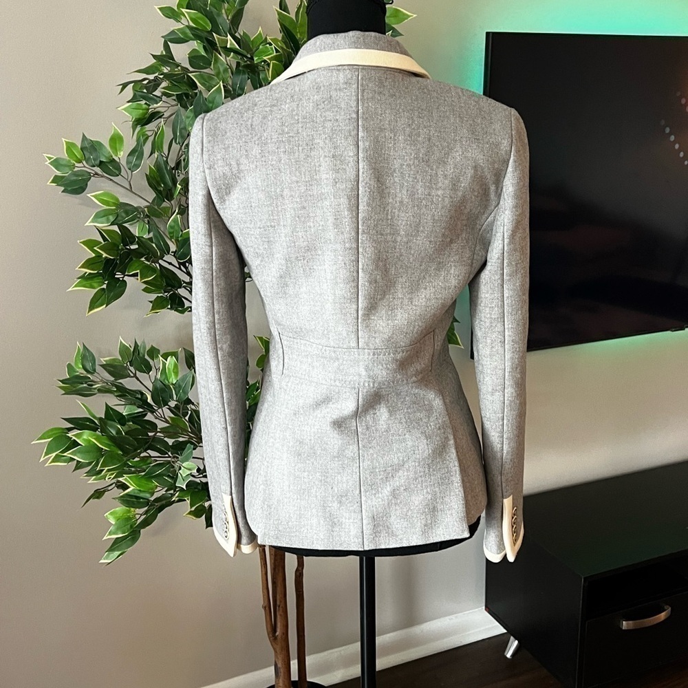 J. Crew Gray Fully-lined wool blazer Size 0 Cream trim Nautical buttons - Picture 3 of 11